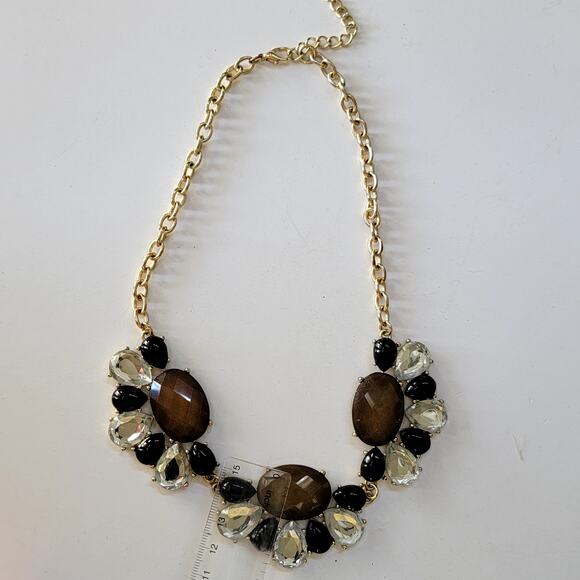 Vintage Gold Tone Necklace with Black Teardrop Accents and Faceted Brown Stones - Picture 4 of 10